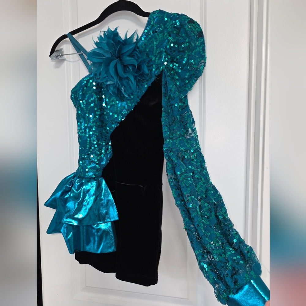 Revolution Teal and Black One Shoulder Unitard Size SA